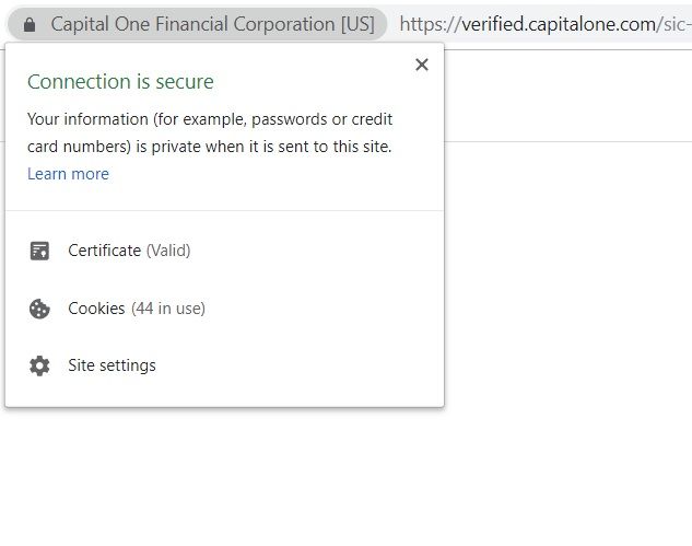 Capital One Premium SSL Certificate as shown in Google Chrome