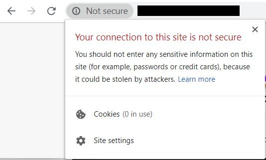 A website without an SSL certificate in Google Chrome