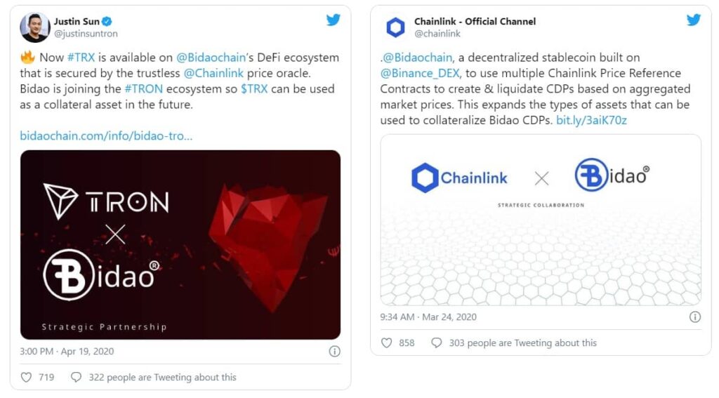 Chainlink and TRON tweets for BiDao